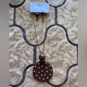 Wood Circle Necklace and Earrings